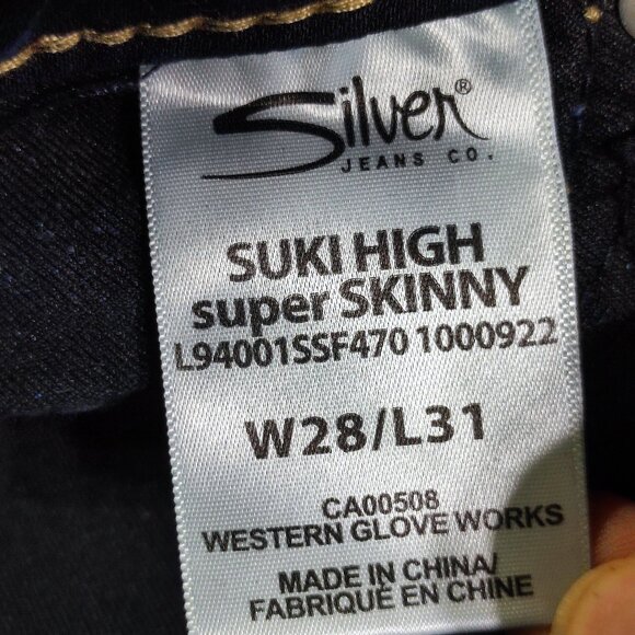 Silver Jeans Suki High Super Skinny jeans women's size W28/L31 ink blue stretch - Picture 8 of 14